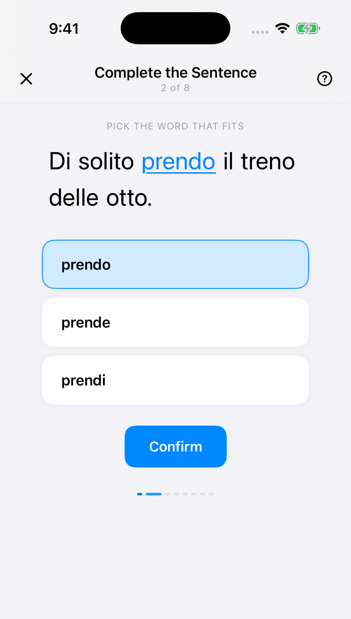 A Level practice exercise: completing an Italian sentence by choosing the word that fits